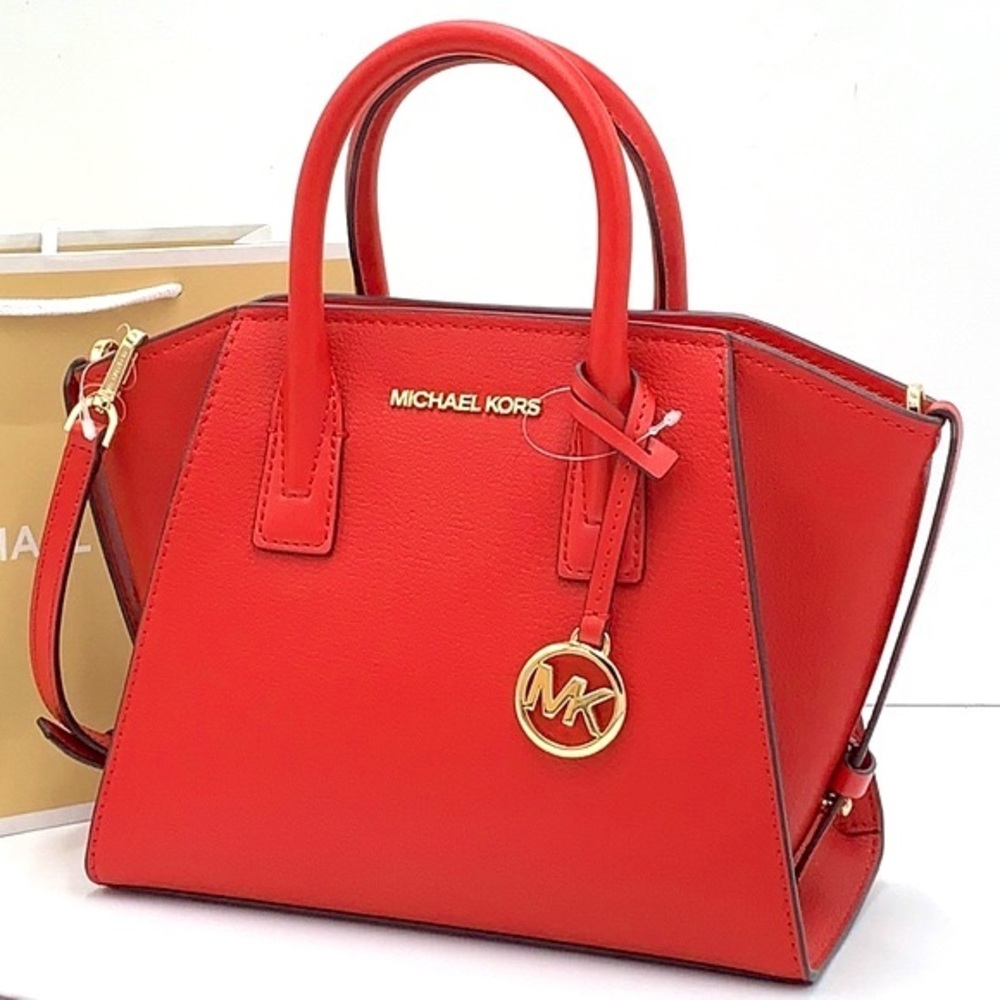 Michael Kors Avril Small Leather Top-Zip Satchel Color Flame